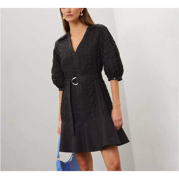 3.1 Philip Lim Black Puff Sleeve Mini Dress SMALL Designer Boho Cottage $595 - Picture 2 of 11